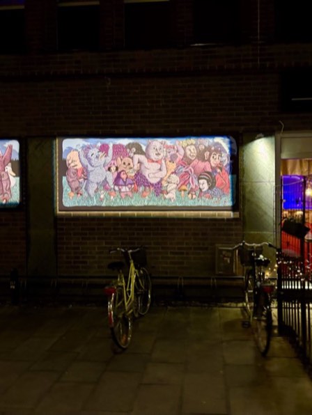Street art and bicycles at night